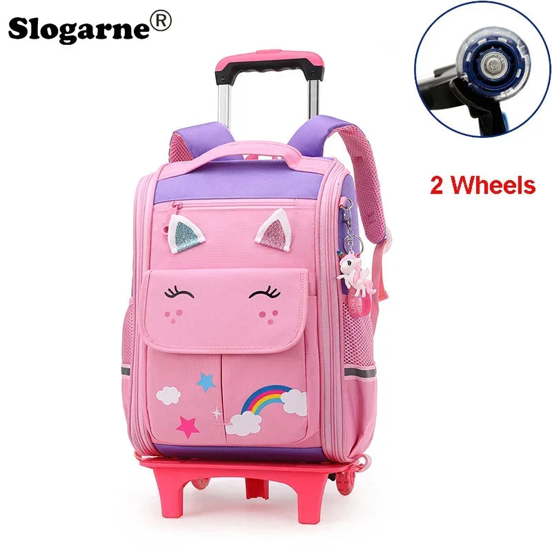 Cartable Trolley Fille Luna – Sac Scolaire à Roulettes Mignon, Résistant et Confortable pour École Primaire