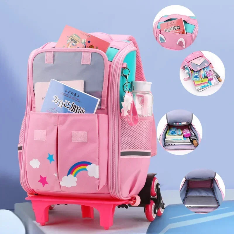 Cartable Trolley Fille Luna – Sac Scolaire à Roulettes Mignon, Résistant et Confortable pour École Primaire