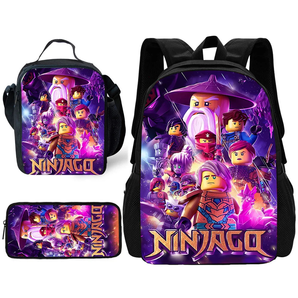 🎒 Sac à Dos Ninjago Enfant – Cartable Scolaire Seul ou Set avec Trousse et Sac Repas