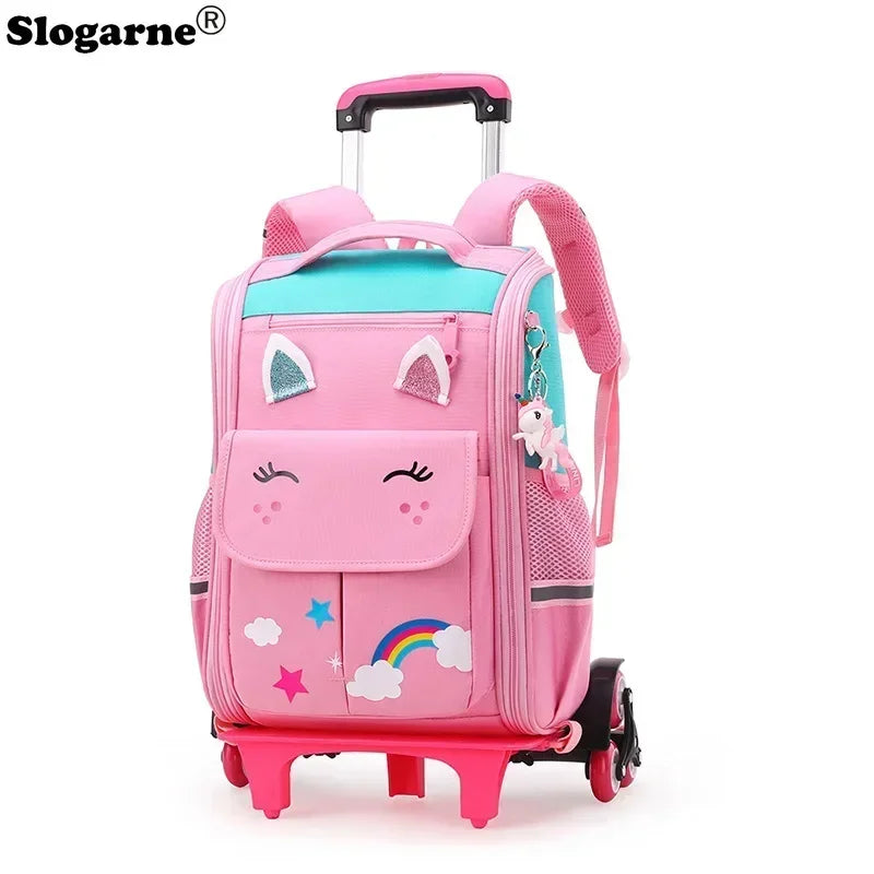 Cartable Trolley Fille Luna – Sac Scolaire à Roulettes Mignon, Résistant et Confortable pour École Primaire