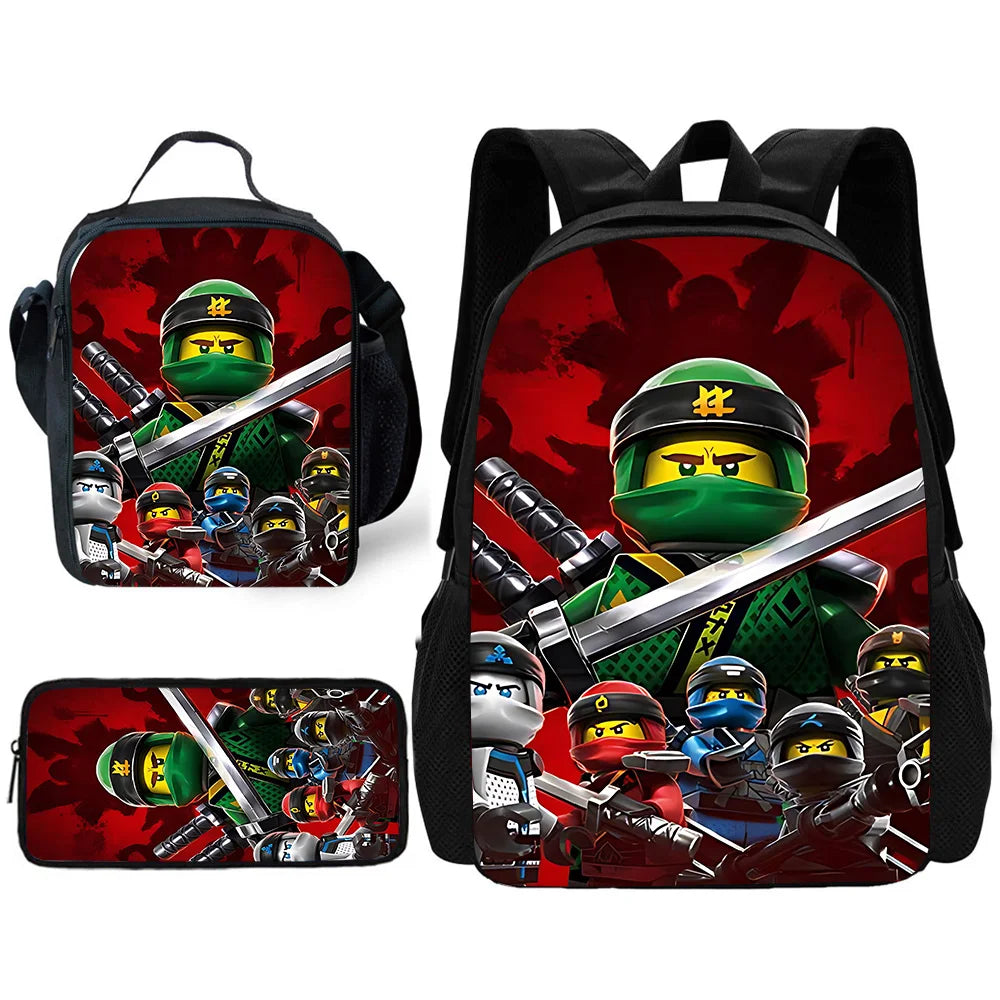 🎒 Sac à Dos Ninjago Enfant – Cartable Scolaire Seul ou Set avec Trousse et Sac Repas