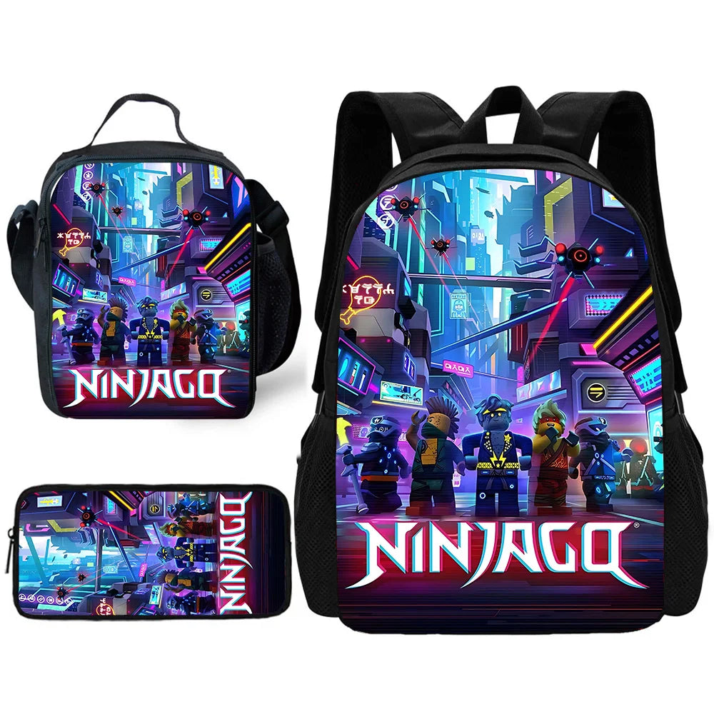 🎒 Sac à Dos Ninjago Enfant – Cartable Scolaire Seul ou Set avec Trousse et Sac Repas