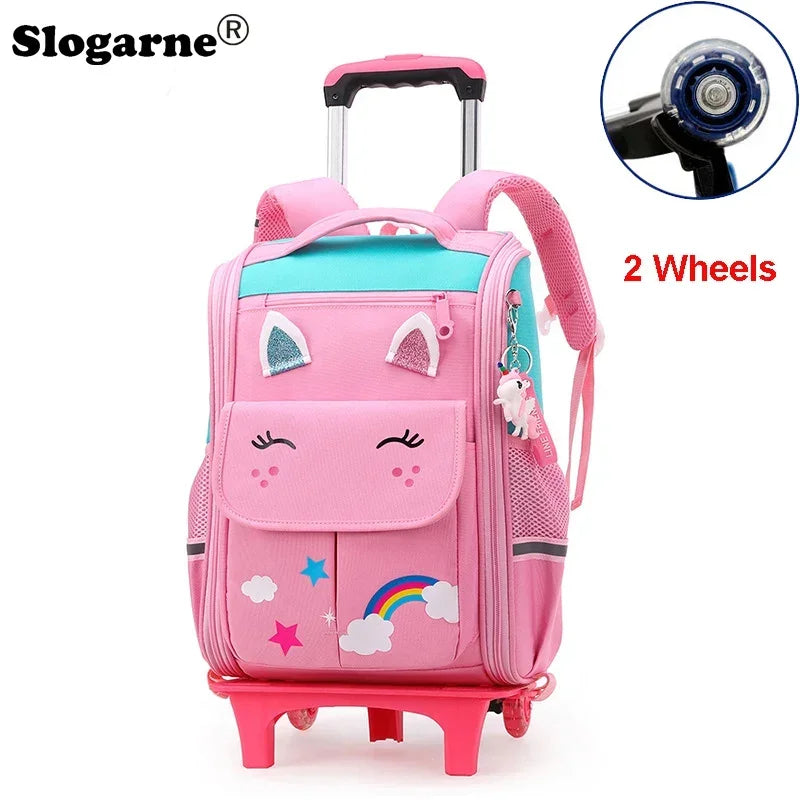 Cartable Trolley Fille Luna – Sac Scolaire à Roulettes Mignon, Résistant et Confortable pour École Primaire