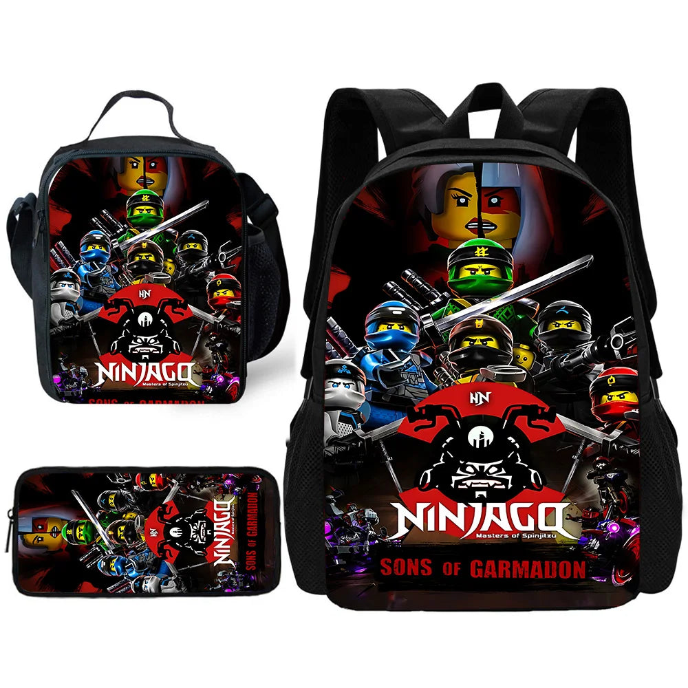 🎒 Sac à Dos Ninjago Enfant – Cartable Scolaire Seul ou Set avec Trousse et Sac Repas