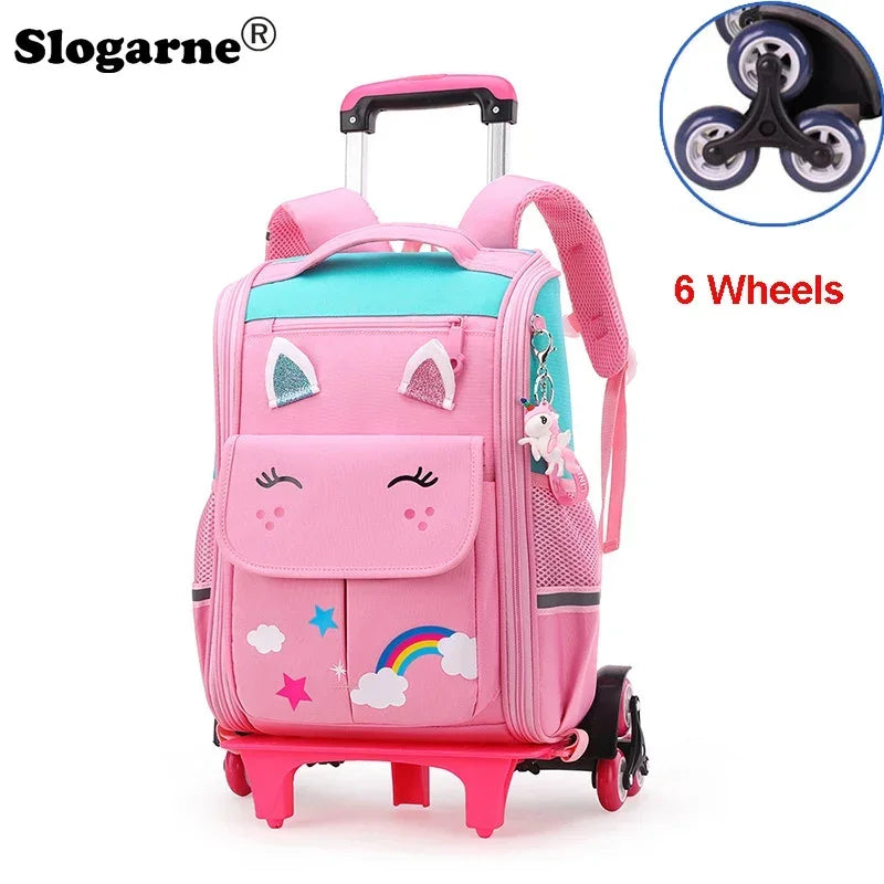 Cartable Trolley Fille Luna – Sac Scolaire à Roulettes Mignon, Résistant et Confortable pour École Primaire