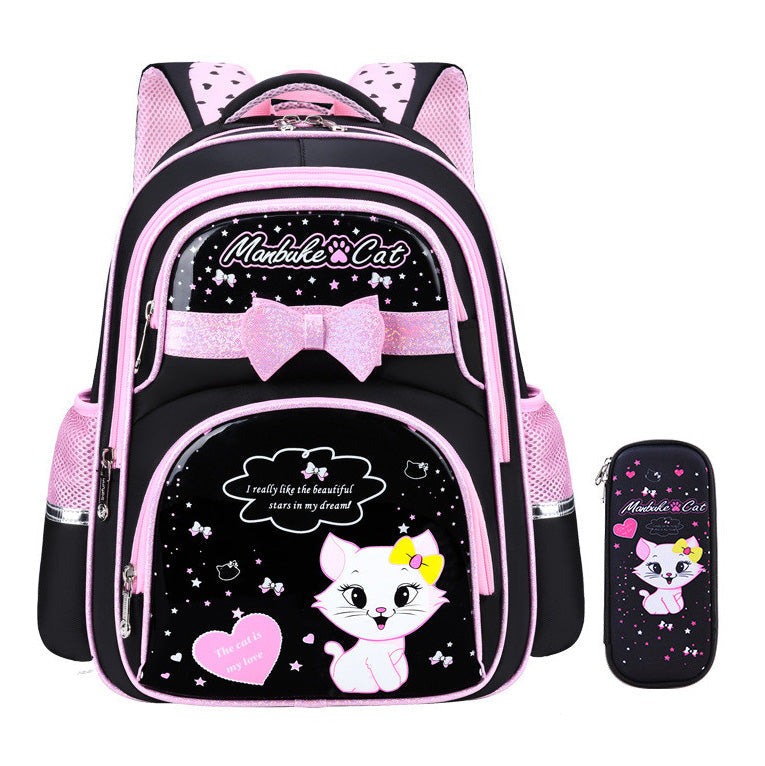 Cartable chat noir et rose avec trousse à partir du CP